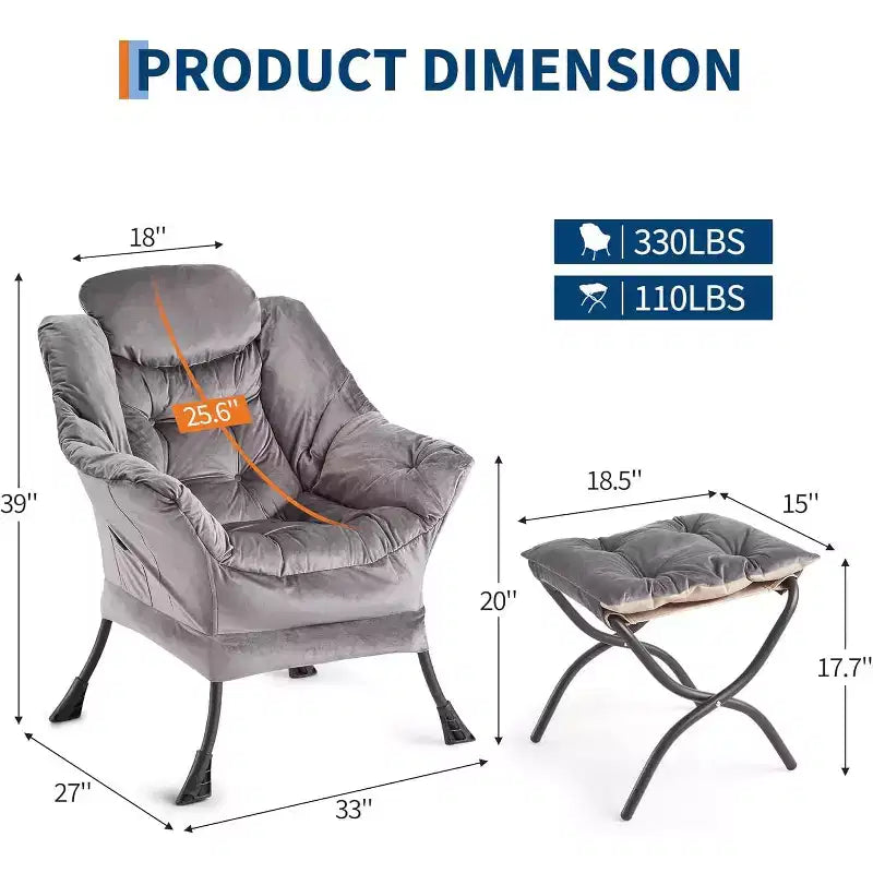 Poltrona Relax con Poggiapiedi, Moderna Poltrona Accent da Salotto per Lettura con Tasca Laterale per Soggiorno Camera da Letto Dormitorio Ufficio