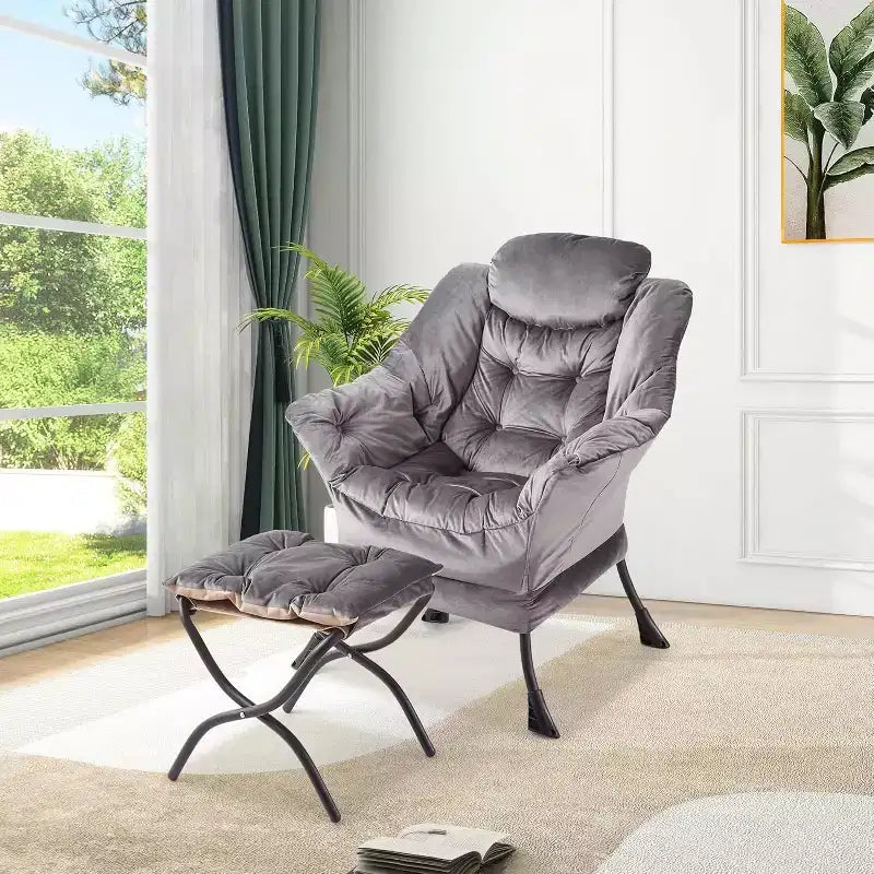 Poltrona Relax con Poggiapiedi, Moderna Poltrona Accent da Salotto per Lettura con Tasca Laterale per Soggiorno Camera da Letto Dormitorio Ufficio
