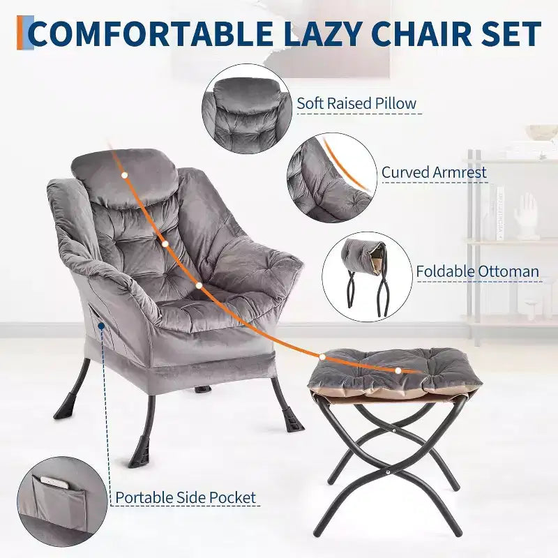 Poltrona Relax con Poggiapiedi, Moderna Poltrona Accent da Salotto per Lettura con Tasca Laterale per Soggiorno Camera da Letto Dormitorio Ufficio