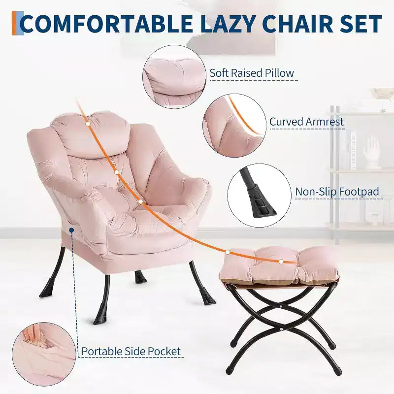 Poltrona Relax con Poggiapiedi, Moderna Poltrona Accent da Salotto per Lettura con Tasca Laterale per Soggiorno Camera da Letto Dormitorio Ufficio