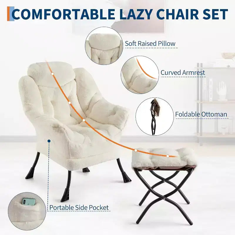 Poltrona Relax con Poggiapiedi, Moderna Poltrona Accent da Salotto per Lettura con Tasca Laterale per Soggiorno Camera da Letto Dormitorio Ufficio