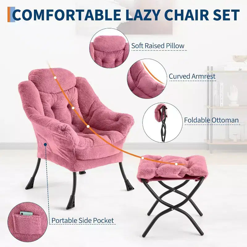 Poltrona Relax con Poggiapiedi, Moderna Poltrona Accent da Salotto per Lettura con Tasca Laterale per Soggiorno Camera da Letto Dormitorio Ufficio