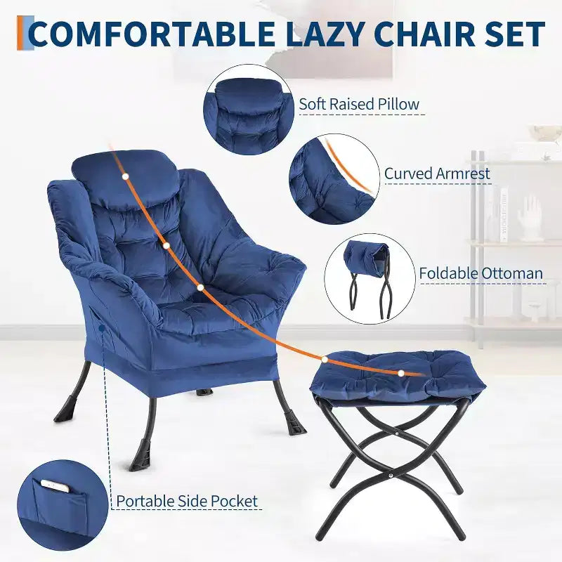 Poltrona Relax con Poggiapiedi, Moderna Poltrona Accent da Salotto per Lettura con Tasca Laterale per Soggiorno Camera da Letto Dormitorio Ufficio
