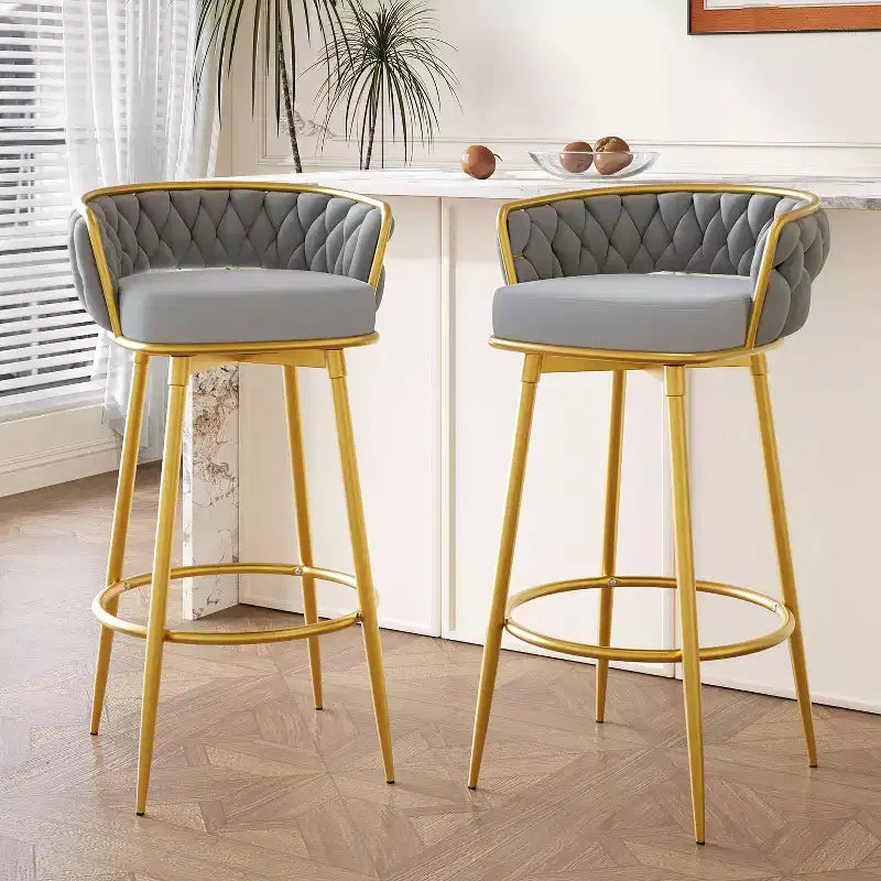 Sgabelli da bar girevoli da 80 cm, sgabelli da bar di lusso con base in metallo dorato e schienale intrecciato a mano, capacità 130 kg