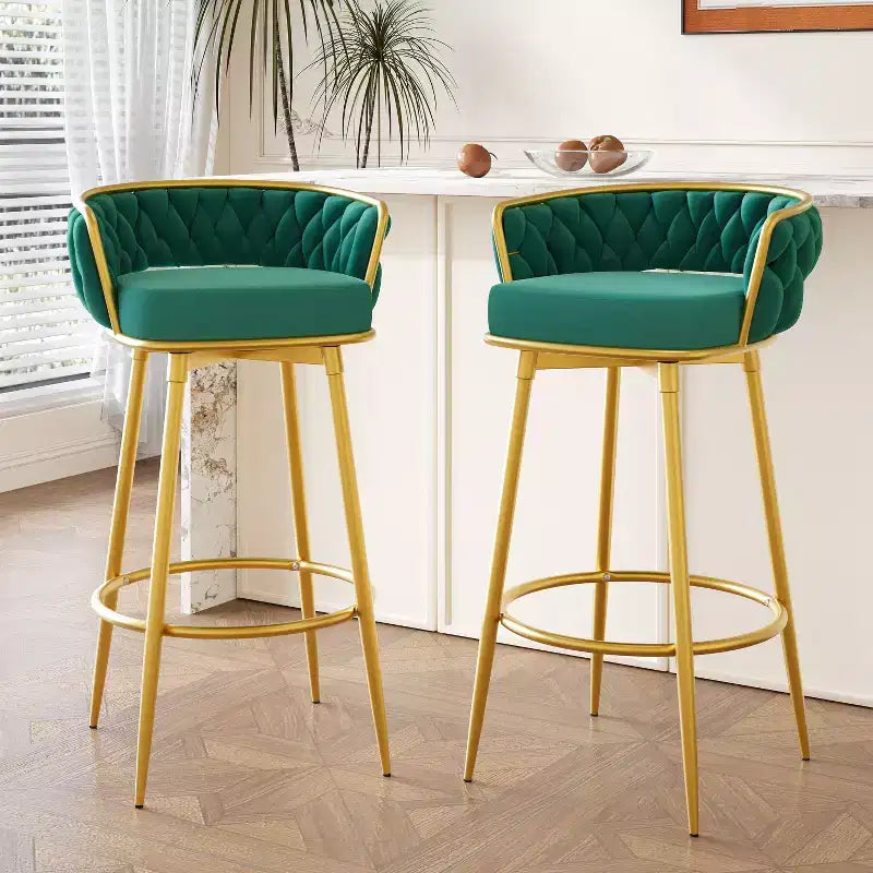 Sgabelli da bar girevoli da 80 cm, sgabelli da bar di lusso con base in metallo dorato e schienale intrecciato a mano, capacità 130 kg