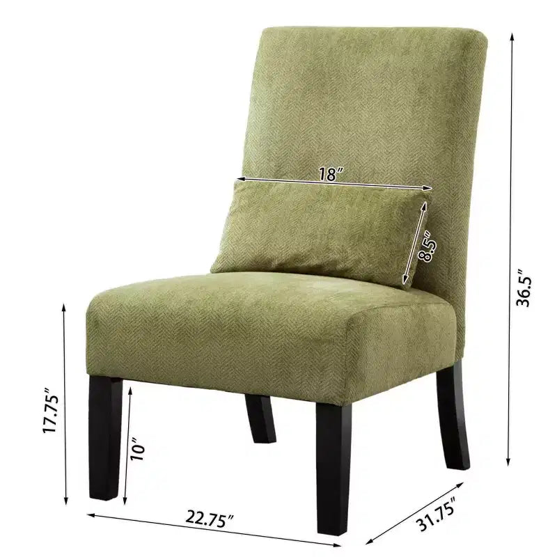 Poltrona moderna in tessuto ciniglia senza braccioli con cuscino, gambe in legno massello, sedia profonda per soggiorno, camera da letto o ufficio