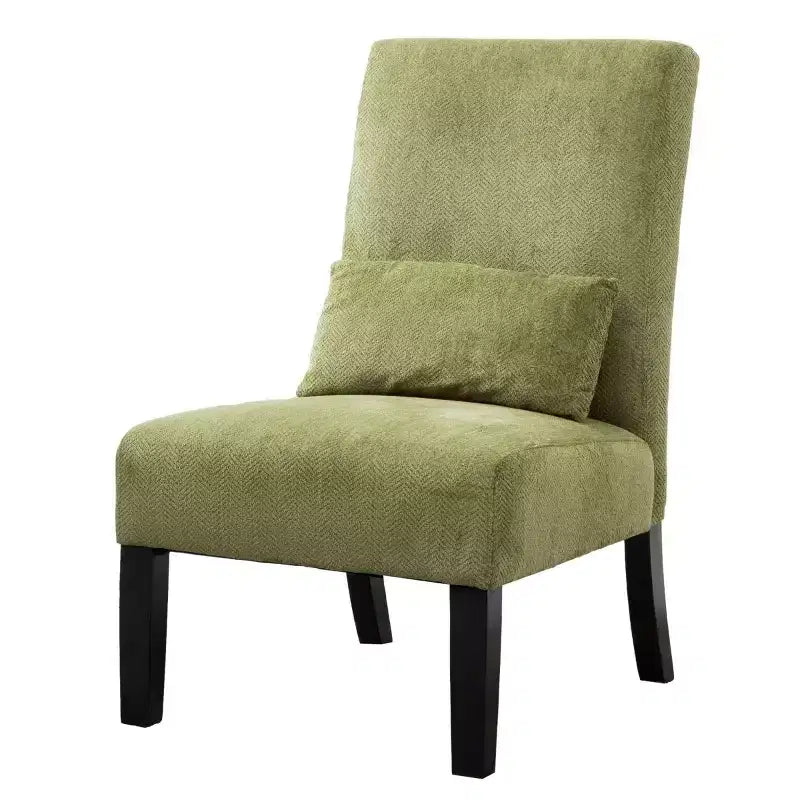 Poltrona moderna in tessuto ciniglia senza braccioli con cuscino, gambe in legno massello, sedia profonda per soggiorno, camera da letto o ufficio