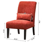 Poltrona moderna in tessuto ciniglia senza braccioli con cuscino, gambe in legno massello, sedia profonda per soggiorno, camera da letto o ufficio