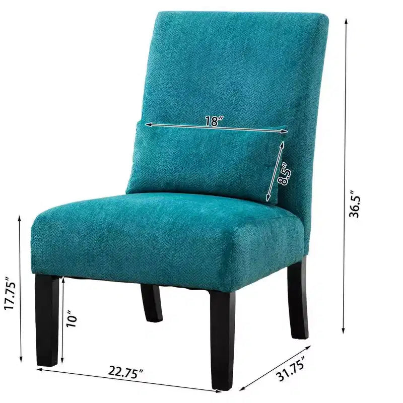 Poltrona moderna in tessuto ciniglia senza braccioli con cuscino, gambe in legno massello, sedia profonda per soggiorno, camera da letto o ufficio