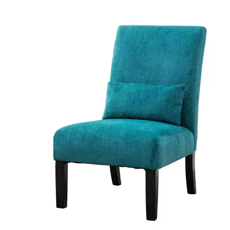 Poltrona moderna in tessuto ciniglia senza braccioli con cuscino, gambe in legno massello, sedia profonda per soggiorno, camera da letto o ufficio