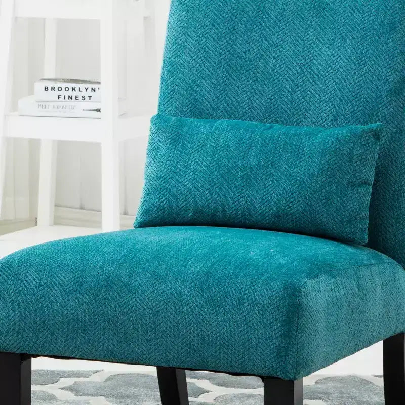 Poltrona moderna in tessuto ciniglia senza braccioli con cuscino, gambe in legno massello, sedia profonda per soggiorno, camera da letto o ufficio