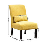 Poltrona moderna in tessuto ciniglia senza braccioli con cuscino, gambe in legno massello, sedia profonda per soggiorno, camera da letto o ufficio