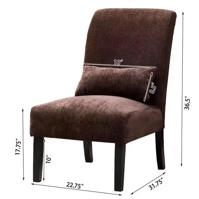 Poltrona moderna in tessuto ciniglia senza braccioli con cuscino, gambe in legno massello, sedia profonda per soggiorno, camera da letto o ufficio