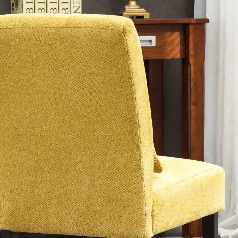 Poltrona moderna in tessuto ciniglia senza braccioli con cuscino, gambe in legno massello, sedia profonda per soggiorno, camera da letto o ufficio