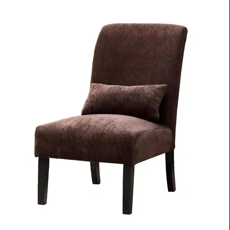 Poltrona moderna in tessuto ciniglia senza braccioli con cuscino, gambe in legno massello, sedia profonda per soggiorno, camera da letto o ufficio