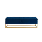 58.6 Panca contenitore, Panca imbottita con base in metallo per camera da letto, soggiorno, corridoio, blu