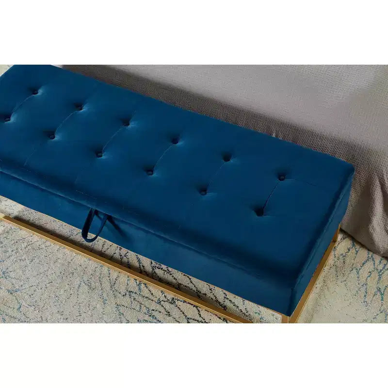 58.6 Panca contenitore, Panca imbottita con base in metallo per camera da letto, soggiorno, corridoio, blu