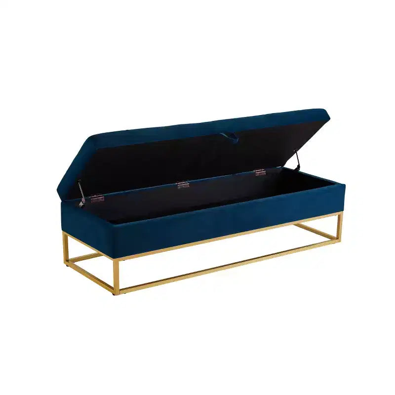 58.6 Panca contenitore, Panca imbottita con base in metallo per camera da letto, soggiorno, corridoio, blu