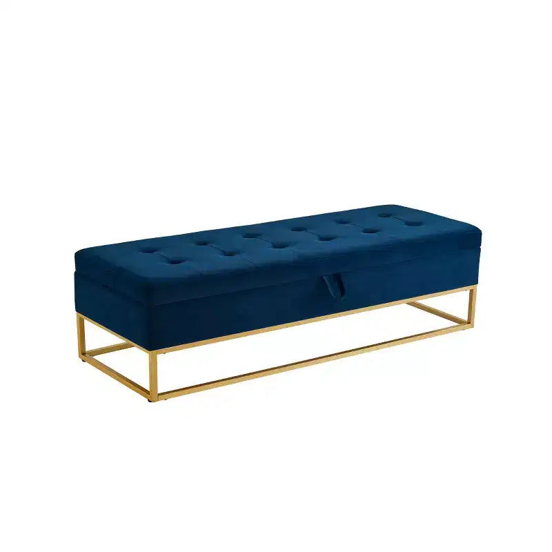 58.6 Panca contenitore, Panca imbottita con base in metallo per camera da letto, soggiorno, corridoio, blu