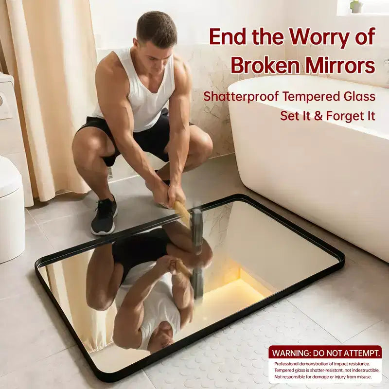 Specchio da Bagno, Specchio da Parete con Cornice Nera 40x30, Vetro Temperato per Ingresso, Soggiorno