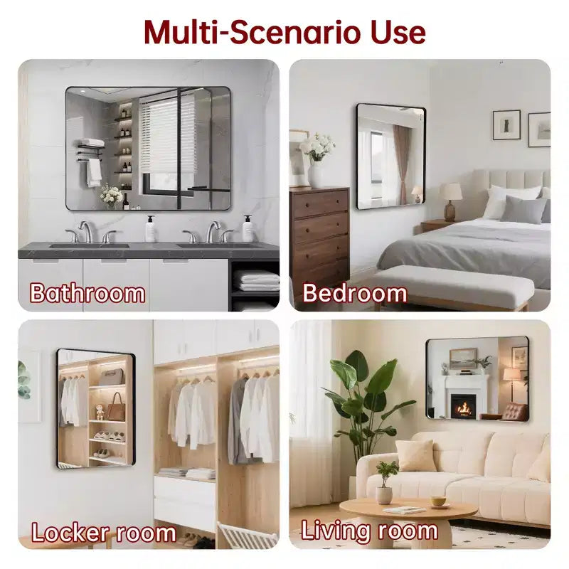 Specchio da Bagno, Specchio da Parete con Cornice Nera 40x30, Vetro Temperato per Ingresso, Soggiorno