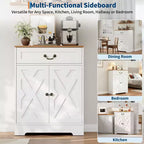 Credenza rustica - Mobile dispensa per cucina con 2 ante, cassetto e ripiano regolabile, credenza bianca per cucina, soggiorno