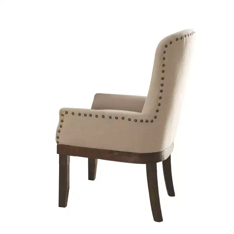 Sedia da pranzo Landon Arm Salvage Brown: Rivestimento in lino, Bordatura con borchie, Struttura in legno