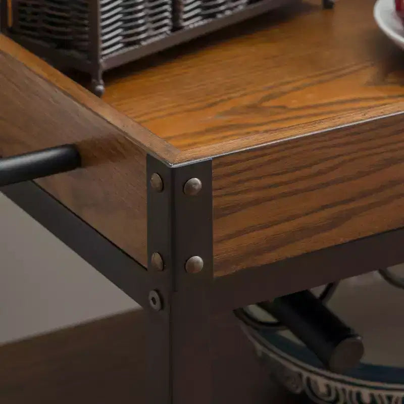 Carrello da Cucina Austin Industriale in Metallo/Legno 3 Ripiani Portabottiglie e Portabicchieri Contenitore su Ruote