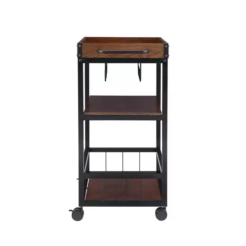 Carrello da Cucina Austin Industriale in Metallo/Legno 3 Ripiani Portabottiglie e Portabicchieri Contenitore su Ruote