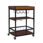 Carrello da Cucina Austin Industriale in Metallo/Legno 3 Ripiani Portabottiglie e Portabicchieri Contenitore su Ruote