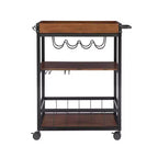 Carrello da Cucina Austin Industriale in Metallo/Legno 3 Ripiani Portabottiglie e Portabicchieri Contenitore su Ruote