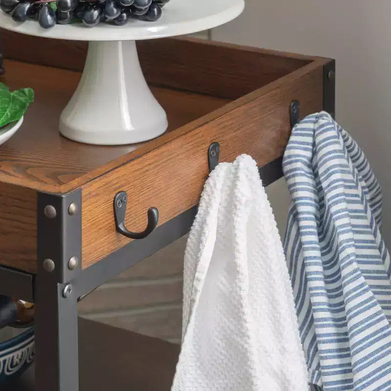 Carrello da Cucina Austin Industriale in Metallo/Legno 3 Ripiani Portabottiglie e Portabicchieri Contenitore su Ruote