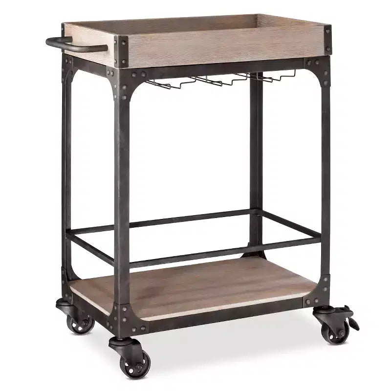 Franklin Bar Cart and Wine Rack Weathered Gray: Carrello bar in stile vintage con ruote bloccabili