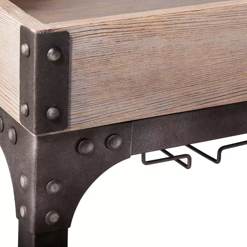 Franklin Bar Cart and Wine Rack Weathered Gray: Carrello bar in stile vintage con ruote bloccabili