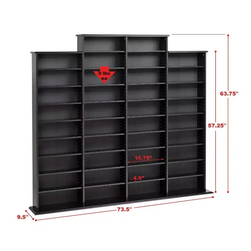 Grant Scaffale Multimediale Nero: Contiene 1520 CD, 702 DVD, 34 Ripiani Regolabili, Legno Composito