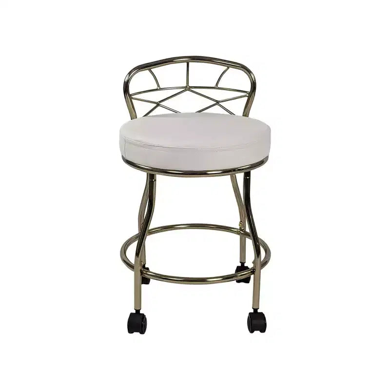 Diana X Sgabello da bagno con rotelle oro: elegante similpelle, struttura in metallo, forma rotonda