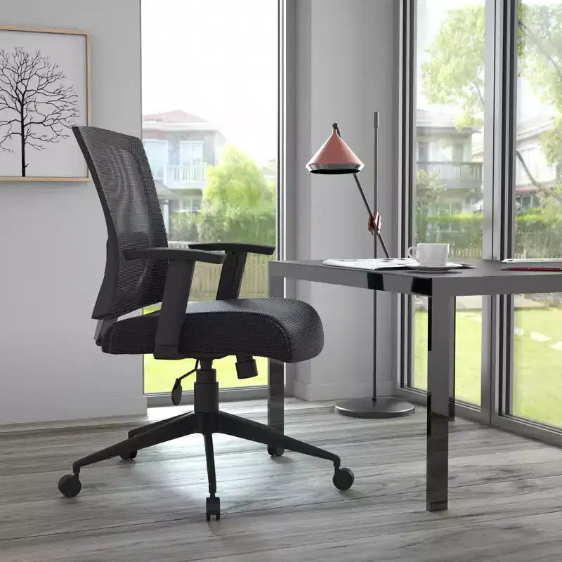 Sedia da Lavoro con Schienale in Rete Nera: Ergonomica, Braccioli Regolabili, Girevole, Gambe in Nylon