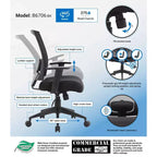Sedia da Lavoro con Schienale in Rete Nera: Ergonomica, Braccioli Regolabili, Girevole, Gambe in Nylon