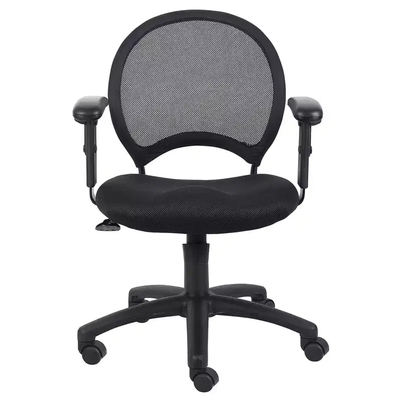 Sedia in rete con braccioli regolabili nera: ergonomica girevole, base in nylon, portata 125 kg
