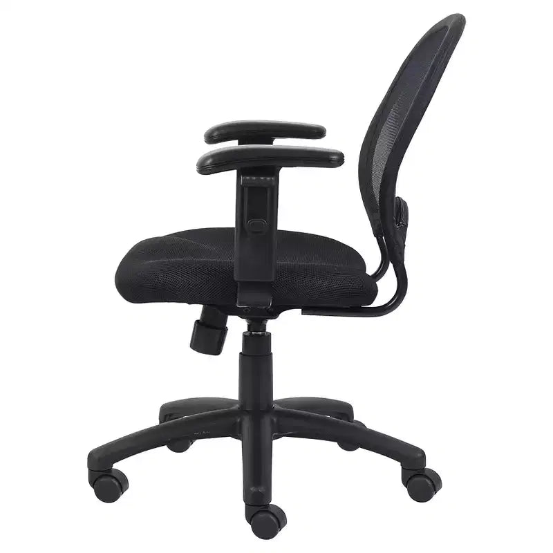Sedia in rete con braccioli regolabili nera: ergonomica girevole, base in nylon, portata 125 kg