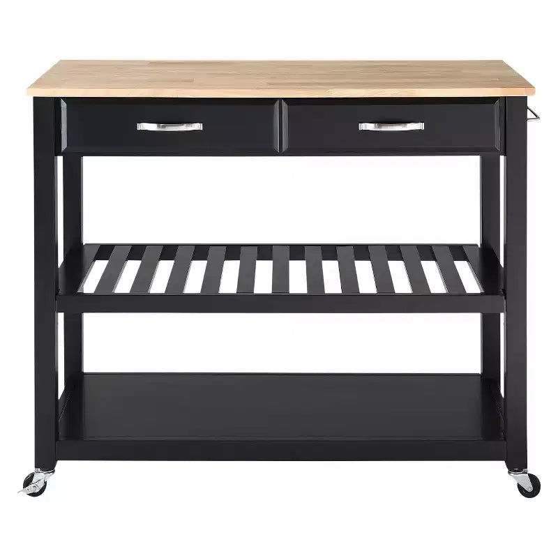 Carrello/Isola da Cucina con Piano in Legno Naturale e Porta Sgabelli Opzionale