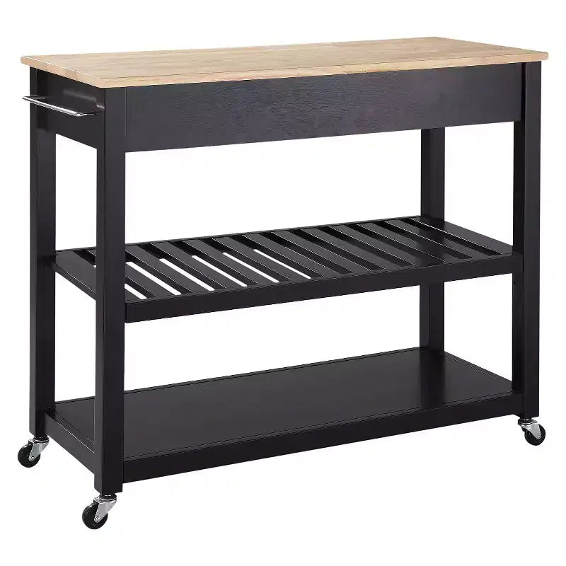 Carrello/Isola da Cucina con Piano in Legno Naturale e Porta Sgabelli Opzionale