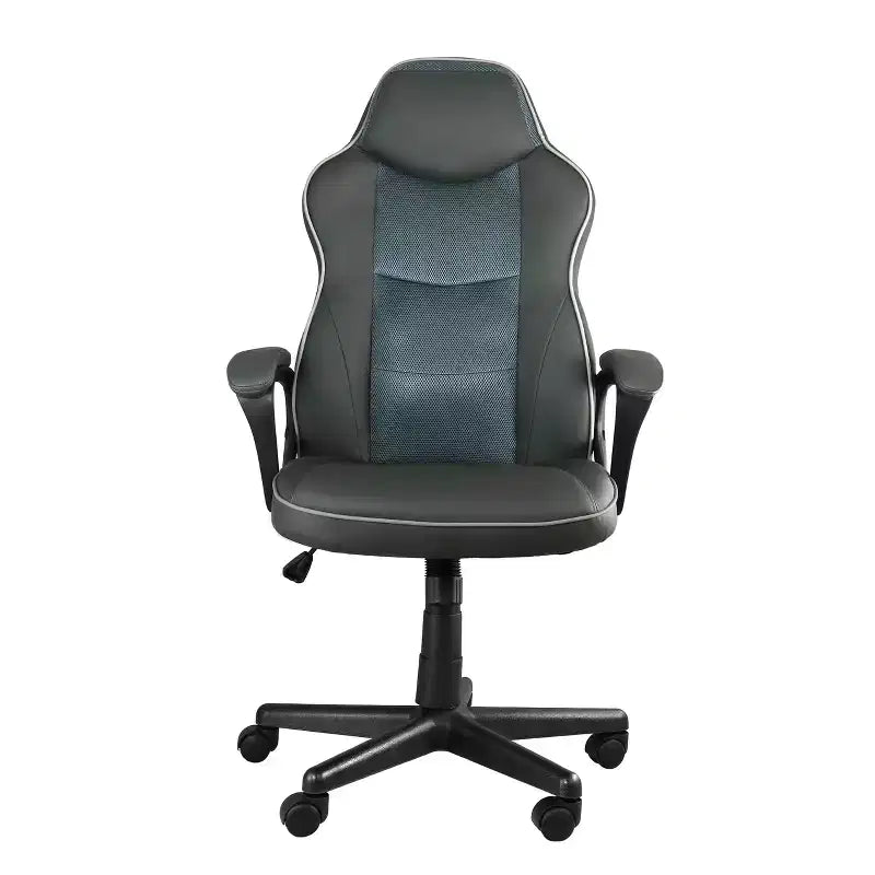 Sedia da ufficio regolabile in similpelle a schienale alto grigio antracite