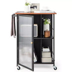 Costway Mobile Serving Cart Metal Kitchen Trolley w/Transparent Single Door Cabinet