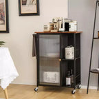 Carrello Mobile da Servizio da Cucina in Metallo con Armadietto a Porta Singola Trasparente