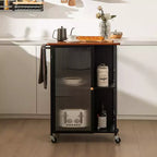 Carrello Mobile da Servizio da Cucina in Metallo con Armadietto a Porta Singola Trasparente