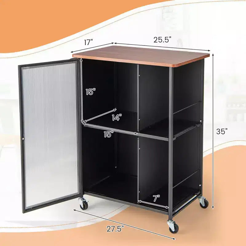 Carrello Mobile da Servizio da Cucina in Metallo con Armadietto a Porta Singola Trasparente