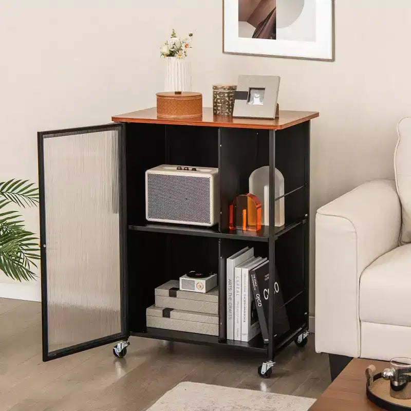 Carrello Mobile da Servizio da Cucina in Metallo con Armadietto a Porta Singola Trasparente