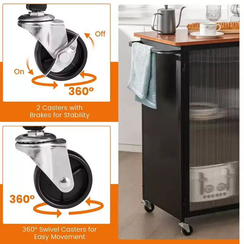 Carrello Mobile da Servizio da Cucina in Metallo con Armadietto a Porta Singola Trasparente
